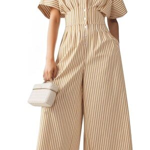 Elegant Tan Striped Jumpsuit